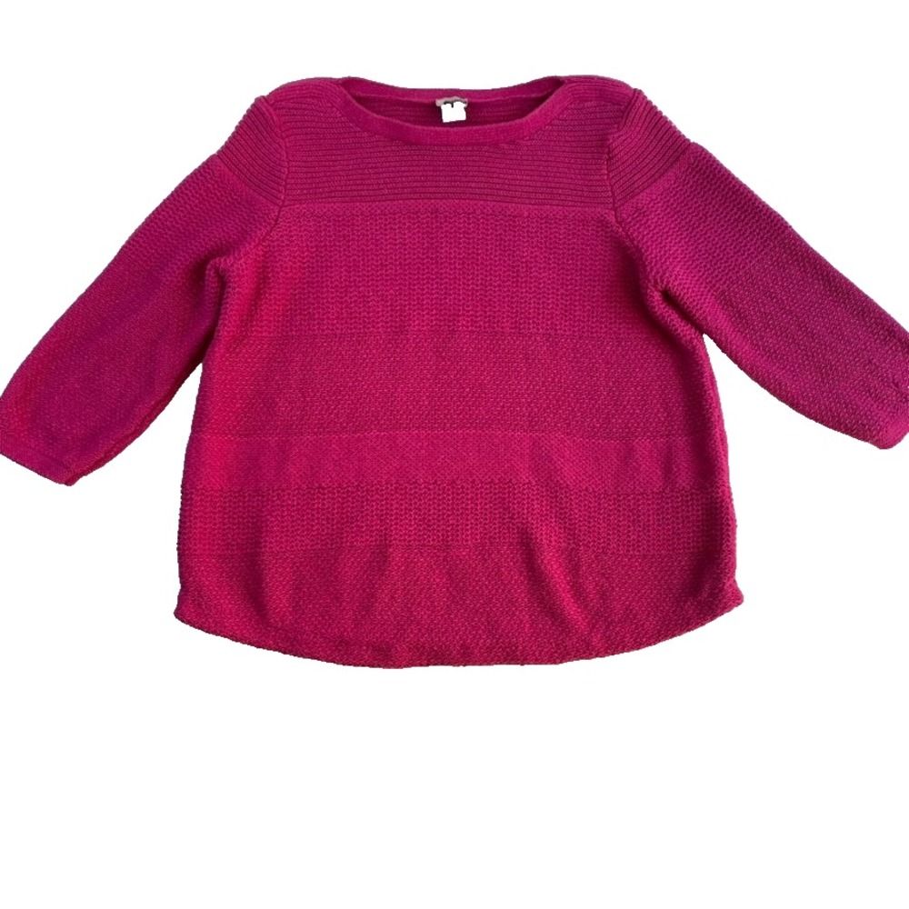 2/$30 Chico's Knit Sweater Women Sz XL Magenta 3/4 Sleeve Cotton Blend Boat Neck